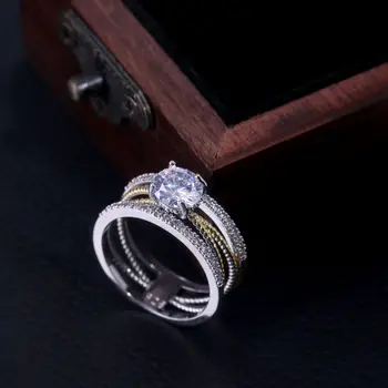 2020 nueva de lujo de oro de plata de color de la geometría del anillo de compromiso para las mujeres de la señora aniversario de regalo de la joyería al por mayor moonso R5488