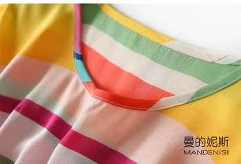 2020 verano nueva llegada color caramelo de rayas impresas de seda natural de la mitad de las mangas de las mujeres de la camisa de la blusa de seda