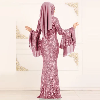 La moda de Dubai Estilo de Manga Larga de Sqquin Musulmanes, el Islam Kaftan Abaya Maxi Largo Vestido de Musulmán Túnica S-5XL