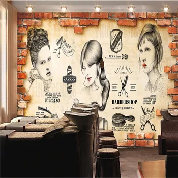 Retro Peluquería, Salón de belleza, Ladrillo fondo de pantalla en 3D de Tendencia de Peinado Casa Industrial de Decoración de la Pared de Fondo de Papel de Papel De Parede 3d
