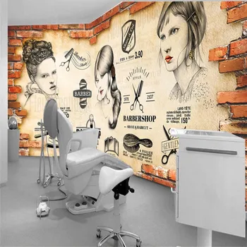 Retro Peluquería, Salón de belleza, Ladrillo fondo de pantalla en 3D de Tendencia de Peinado Casa Industrial de Decoración de la Pared de Fondo de Papel de Papel De Parede 3d