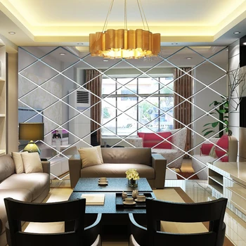 Forma de diamante Espejo de la Pared Pegatinas de Sala de estar Dormitorio Decoración de la Pared 3D Triángulos de Acrílico de la Pared Calcomanías de Arte de la Decoración de la Casa