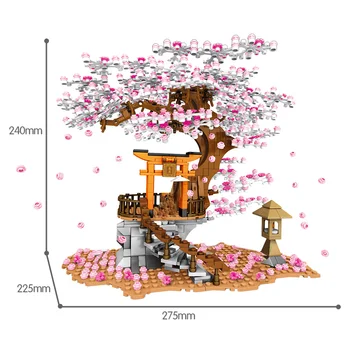 La ciudad Vista a la Calle Idea de que Sakura Puesto de Inari Ladrillos Amigos DIY Flor de Cerezo Paisaje de la Casa de Bloques de Construcción de Juguetes para Niñas