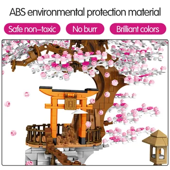 La ciudad Vista a la Calle Idea de que Sakura Puesto de Inari Ladrillos Amigos DIY Flor de Cerezo Paisaje de la Casa de Bloques de Construcción de Juguetes para Niñas