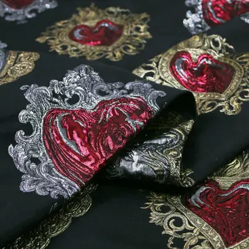3D bordado metálico brocado de la tela del telar jacquar de oro grande en forma de corazón de hilo teñido de tela para el DIY de costura de las mujeres chico vestido de tissus tela