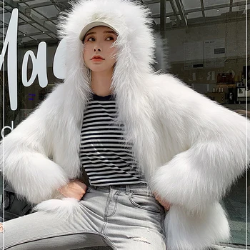 Lucyever Nuevo de la Moda de Piel Sintética Blanca Abrigo de Mujer Elegante Gruesa Caliente 2020 Invierno Capucha Chaquetas Mujer O-cuello de Manga Larga Tops Mujer