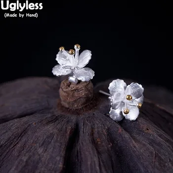 Uglyless Real, Sólida Plata de ley 925 Flores de Postes para las Mujeres Creativo 3D Floral Aretes Étnico Salvaje Brincos Bijoux