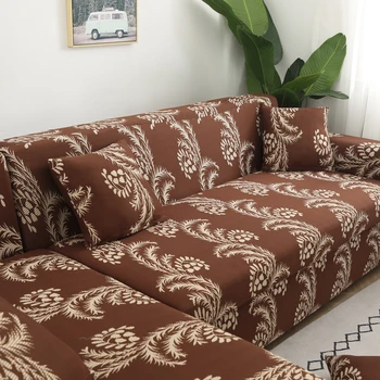 En forma de L de la planta impreso fundas de sofá de spandex para el sofá de la sala cubierta de sofá de la esquina de la cubierta chase larga cubierta de material elástico