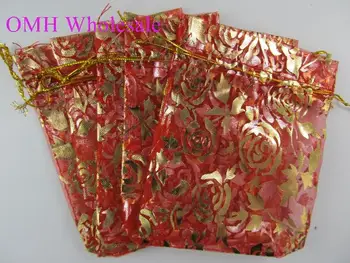 50pcs 12x10cm corazón de Amor de la flor 20color chino de la Navidad / de la Boda de voile bolsa de regalo de Organza Bolsas de la Joyería de embalaje Bolsa de Regalo BZ03