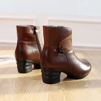 Glglgege las Mujeres de tacón Grueso Zapatos de Plataforma Zapatos de Invierno de Cuero Genuino Botas de Tobillo para las Mujeres Calzado Suave de la Vendimia de las Señoras de botines