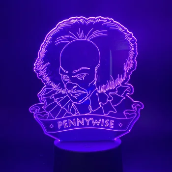 Halloween Horror de la Lámpara de Escritorio de la Película Es el Capítulo Uno Pennywise Figura 3d Luz de Noche Led de Batería Usb o Impulsado por la Oficina de la Decoración de la Habitación