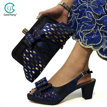 De alta Calidad De 2019 Nuevo Diseño italiano Elegante D. Color Azul Zapatos Y Bolso A Conjunto de Coincidencia Africana de Zapatos de las Señoras con la Bolsa de Noche