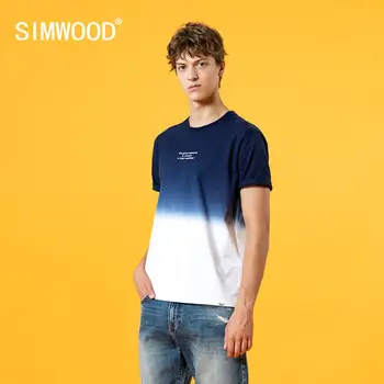 SIMWOOD Dip Colorante de Contraste Color de la camiseta de los Hombres O-cuello de la Carta de Impresión de la Moda Streetwear Algodón Transpirable Tops SJ120895