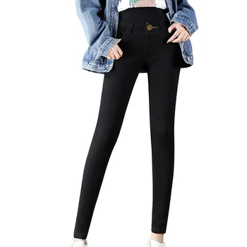 Invierno de cintura Alta Pantalones Para las Mujeres de la Moda de Lana Térmica del Dril de algodón de Alta Estiramiento Pantalones Mujer Pantalones Recién 2020 Pantalones Vaqueros