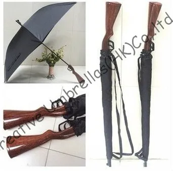 Rifle de imitación de madera de armas paraguas,el de protección solar,la UPF>40+sombrilla,recta,mango largo a prueba de viento,de 3,5 mm de fibra de vidrio largo de las costillas