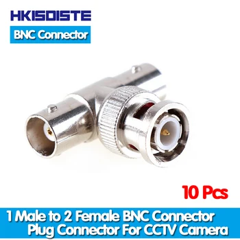 HKIXDISTE 10Pcs/lot Coaxial Conector T 1 Macho y 2 Hembra Acoplador de 3 vías Conector BNC Para la Cámara de CCTV