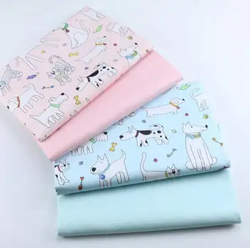 160*50 cm de tela de algodón de dibujos animados del Gato del Perro de Animal print, hechos a mano de BRICOLAJE, Textil de Hogar paquete de material de la bolsa para la ropa de cama edredón de color rosa azul