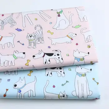 160*50 cm de tela de algodón de dibujos animados del Gato del Perro de Animal print, hechos a mano de BRICOLAJE, Textil de Hogar paquete de material de la bolsa para la ropa de cama edredón de color rosa azul