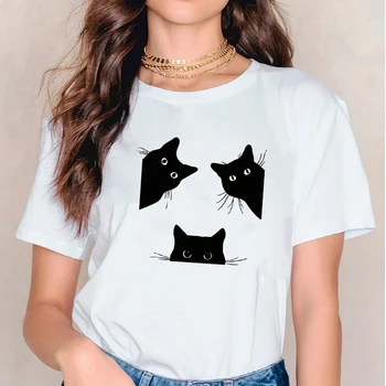 Mujeres T-shirts T la parte Superior de la Camisa Geométricas Amante de los gatos Lindo Kawaii Ropa de los años 90 de las Señoras de la Impresión de la Señora Womens Gráfico Femenina Camiseta T-Shirt