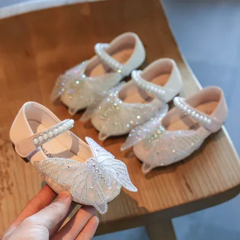 Zapatos de las niñas 2021 Nuevo Bebé Niñas Zapato de Cuero de la Moda de Lentejuelas de la Mariposa de la Marca a los Niños de la Princesa de Niño pequeño Partido de los Niños Zapatos de Baile