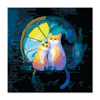 Pintura Digital Dibujar sobre la tela Lindo par de gatos Por los Números de los Kits de Pintura Sobre tela Para el Hogar Arte de la Pared de la Imagen por ejemplo 40x50cm