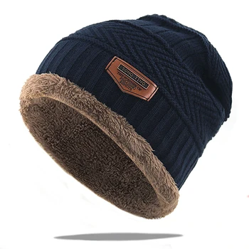 La moda de invierno cálido con sombreros de lana gruesa en el interior del hueso skullies de punto gorros de lana hombres mujeres hip hop gorro de esquí todo igualado