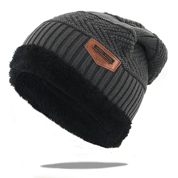La moda de invierno cálido con sombreros de lana gruesa en el interior del hueso skullies de punto gorros de lana hombres mujeres hip hop gorro de esquí todo igualado