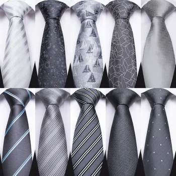 10 Estilos de Color Gris de los Hombres de Corbata Corbata Pañuelo de Gemelos de la Moda de Seda 8cm de Seda Corbatas de los Hombres de Corbata a Rayas Geométricas Gravatas