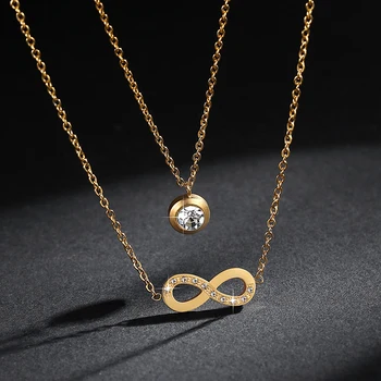 8-en forma de doble cadena de circón colgante de collar colgante de acero inoxidable de enlace de la Cadena de color oro collar para las mujeres