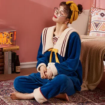 Estilo coreano pijamas otoño de ropa de dormir de invierno nueva llegada lindo albornoz servicios en el hogar de satisfacer la solapa de más el tamaño de manga larga vestidos de noche