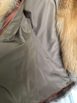 La longitud de 75 cm de espesar cálidos y naturales real del zorro rojo abrigos de piel para las mujeres de lujo de toda la piel genuina piel de zorro chaqueta con capucha mujer