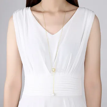 FXLRY nuevo diseño blanco /color Oro AAA Circón suéter Largo de la cadena de la perla colgante collar De la Mujer de Novia de Fiesta de la Boda de la Joyería