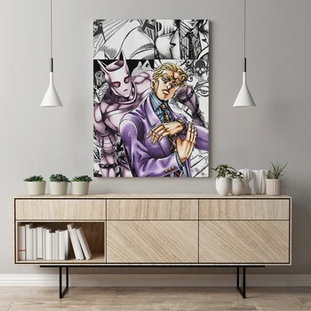 Killer queen Yoshikage Kira Jojo's Bizarre Lienzo de Pintura de carteles Arte de pared, decoración de la sala de estar del Dormitorio Decoración del Hogar Impresiones