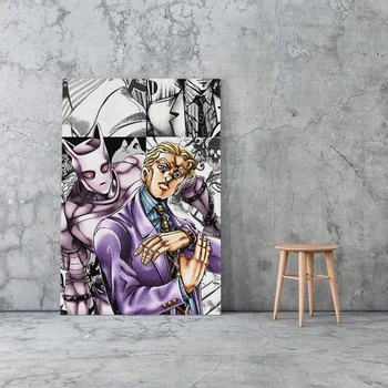 Killer queen Yoshikage Kira Jojo's Bizarre Lienzo de Pintura de carteles Arte de pared, decoración de la sala de estar del Dormitorio Decoración del Hogar Impresiones