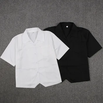 Escuela japonesa de Vestir Tops Básicos JK Uniforme Señaló Collar de la Mitad de la Frente Pliegue de la Camisa de Blanco Negro de Manga Corta de las Niñas Estudiantes de la Camisa