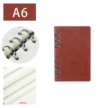 A5/A6/B5 Cuero de la PU de 6 Anillos de Cuaderno de Cuaderno de Espiral de la Oficina de la Agenda de Negocios de la Nota de Libro Diario Diario Planificador de Cuadernos Estacionario