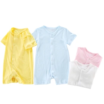 Bebé mameluco de mangas cortas de verano mameluco de sólidos bebé ropa de niños ropa de niños niñas ropa de bambú y algodón para niños monos