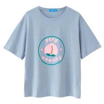 2 colores 2019 Verano estilo coreano de dibujos animados de frutas carta de impresión de manga corta camisetas mujer camiseta de la camisa de femme casuall tops (C6484)