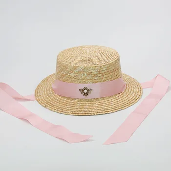 Nueva Moda de la Abeja de la longitud de la Cinta Niñas Sombreros de Sol de las Mujeres de Verano de Paja Playa Sombreros de Padre-hijo Sombrero de los Niños de la Visera del Gorro Mayorista NH818