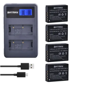 Batmax 4Pc NP-W126 NPW126 Bateria+LCD USB Dual del Cargador para Fujifilm FinePix HS30EXR HS33EXR X-Pro1, X-E1, X-E2, X-M1 X-A1 X-A2