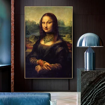 Divertido Arte Tatuado Mona Lisa Pinturas en Lienzo de Chica Mala, Arte de la Pared Carteles y Grabados Da Vinci Famosas Pinturas para la Decoración del Hogar