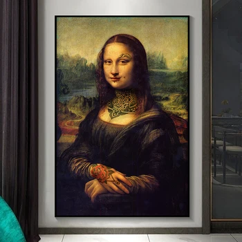 Divertido Arte Tatuado Mona Lisa Pinturas en Lienzo de Chica Mala, Arte de la Pared Carteles y Grabados Da Vinci Famosas Pinturas para la Decoración del Hogar