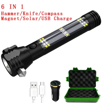 Zk20 Dropshipping de 5000 Lúmenes Solar Linterna Táctica Recargable USB Multi-función de la Antorcha de Coche de la Emergencia de la Herramienta Compás del Martillo