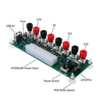 ATX de Sobremesa con fuente de Alimentación del Ordenador Circuito Eléctrico 24Pins Breakout Board Módulo de Enchufe de CC Conector USB de 5V del Puerto