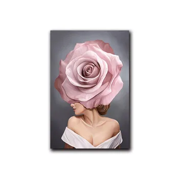 Moderno De Color Rosa Flor Blanca Señora Cartel De La Personalidad De La Moda Resumen La Mujer De Impresión De La Lona De Arte De La Pintura De La Pared La Imagen De Vivir Decoración De La Habitación