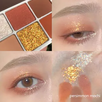 6 Colores de Sombra de ojos Paleta de Postre Sombra de Ojos Naranja Brownie de Chocolate Pigmentos de Larga duración Impermeable Mujer de Belleza