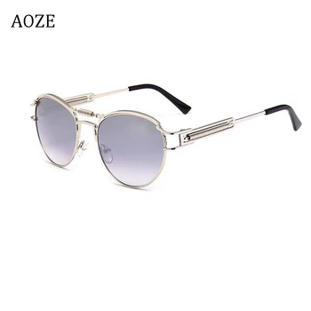 AOZE Metal steampunk hombres mujeres gafas de sol de moda de la marca de diseño retro marco vintage gafas de sol de alta calidad oculos de solUV