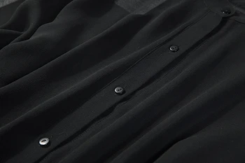 Las mujeres del de Seda Negro de Cuello de Botón de Larga Vestido de la parte Superior del Kimono Cardigan Chal Capa Blusa de Playa de Verano de la Cubierta Hasta un tamaño JN145