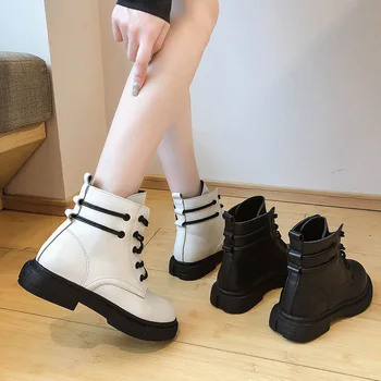 2020 Nuevo negro blanco de las botas de las mujeres de moda de la plataforma de botas de negro de la Cruz-atado pu guapo de las mujeres zapatos de las Señoras botas de tobillo