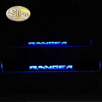 SNCN 4PCS Acrílico Movimiento LED de Bienvenida Coche de Pedales de desgaste de la Placa de Pedal Umbral de la Puerta de la Vía de la Luz Para Ford Ranger 2016 2017 2018